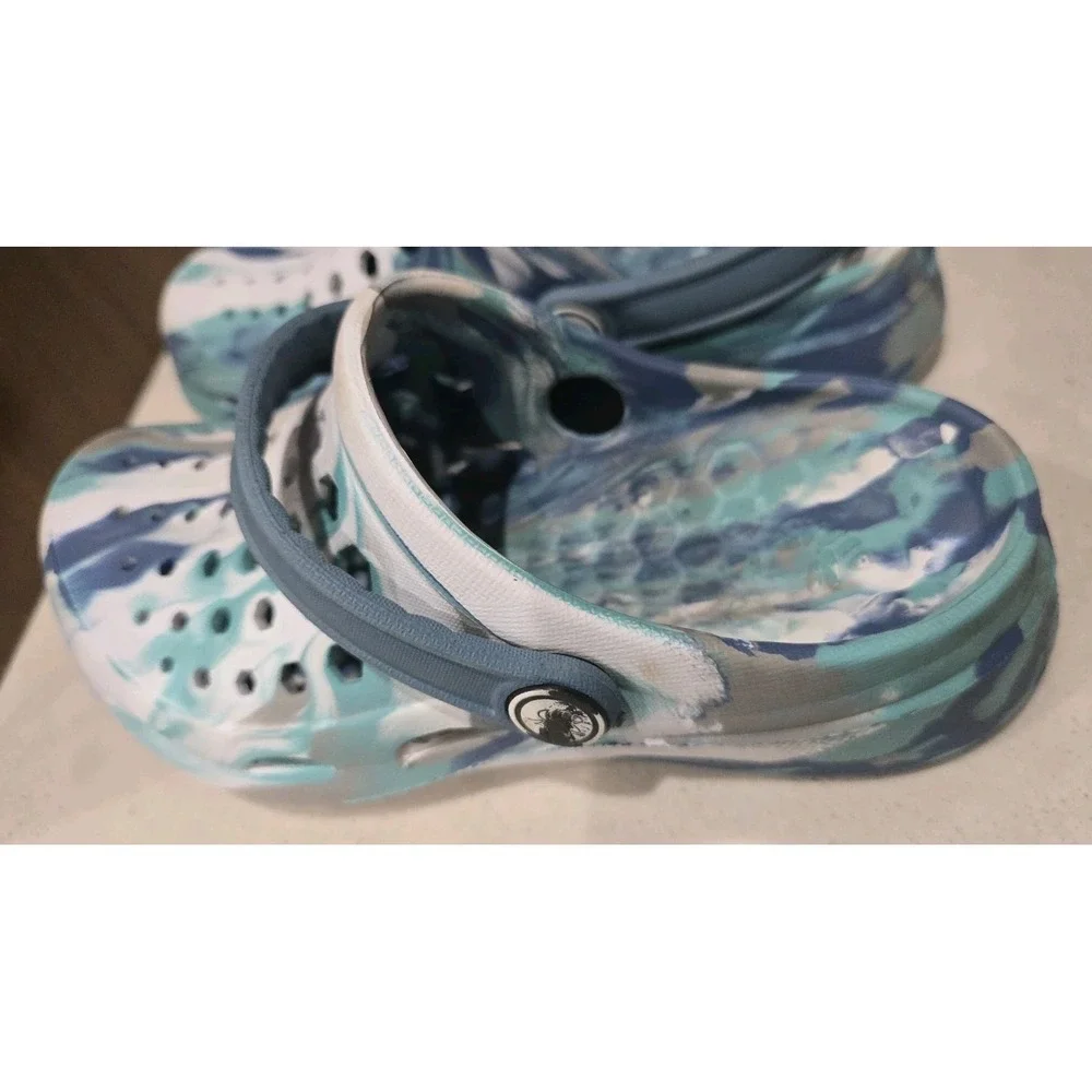 Joybees Kids Active Clog Marbled Rapids Blue EVA Foam Water Shoe Slip Ons 12/13
